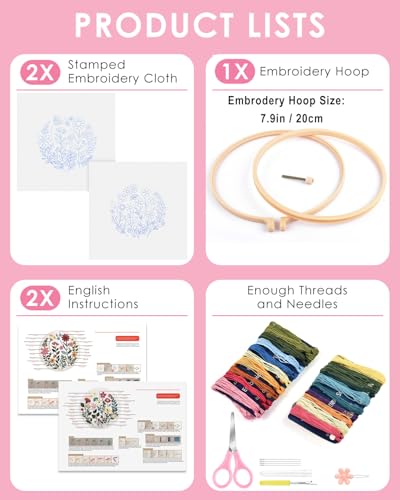 TINDTOP Embroidery Kit for Adult, Owl Embroidery Kit for Beginners Include Embroidery Cloth Hoops Threads for Craft Lover Hand Stitch with Embroidery Skill Techniques (Florals) - color: Florals