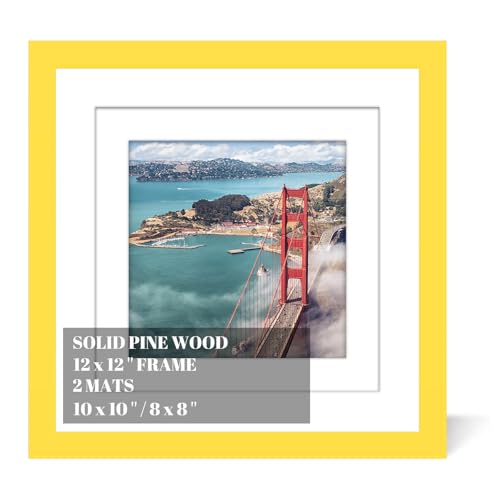 12x12 Wood Picture Frames for Wall Hanging or Tabletop,Diamond Painting Frame Baby Scan Picture Frames with 2 Mats Display 8x8 or 10x10 for Family Walls Decoration,Anniversary,Wedding,Christmas(Yellow) - color: Yellow, size: 12x12 inch