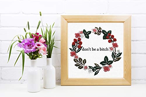 Louise Maelys Cross Stitch Kit Full Range DIY Floral Wreath with Funny Sayimg Embroidery Kit for Beginner - color: Floral-1