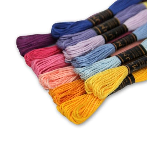 Pack of 12 Popular Colours Premium Embroidery Thread | 100% Egyptian Cotton Premium Skeins | Cross Stitch Embroidery Floss | Oeko TEX Certified| (12, Candy Bloom) - color: Candy Bloom