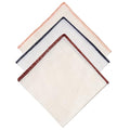 Natural Linen Pocket Squares, Embroidered Contrast Border 3 pcs, Off white - color: A6 (3-pack)
