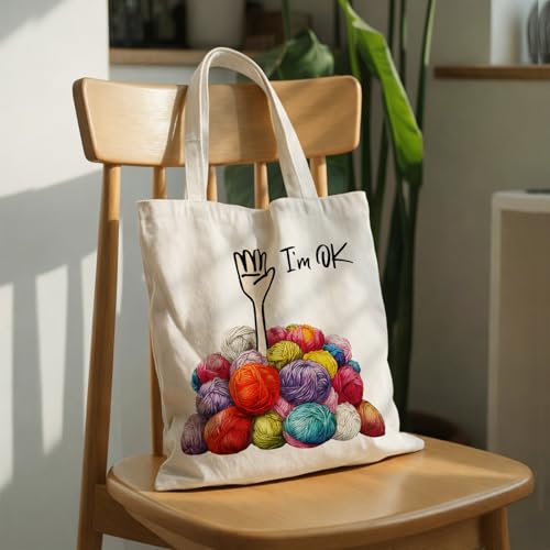 Cute Goose Crochet Canvas Tote Bag for Women - color: Fun Knitting