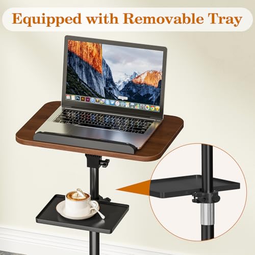 Snughome Floor Book Stand with Removable Tray, Wood Standing Book Stand for Reading, Height Adjustment 21"-51", Music Stand Cookbook Stand Textbook Stand Laptop Stand Book Holder for Display - color: Walnut Brown