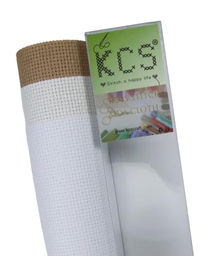 KCS 3 pc of 15" x 18"(38cmx45cm) 14 Count Cross Stitch Cotton Aida Cloth Needlework Rolled Fabric Box,14CT,White+Antique White+Khaki - color: White+antique White+khaki, size: 14CT