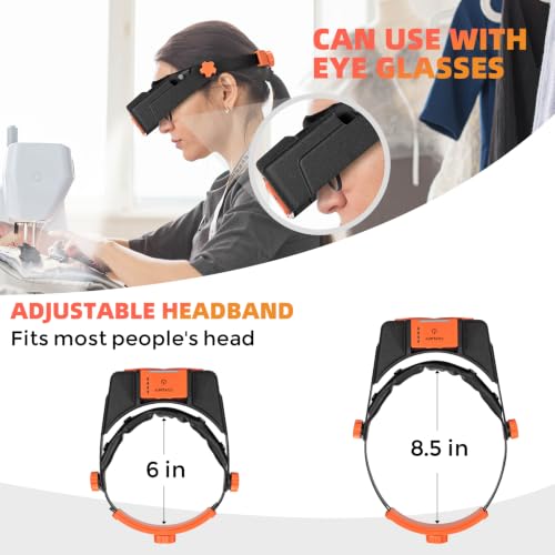 COYLAPY Headband Magnifier with Light, 1.5X-3.5X Magnifying Glasses - color: Orange