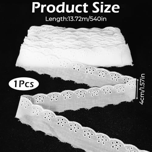 15 Yards Eyelet Lace Trim, White Cotton Lace Ribbon Wavy Edge Floral Embroidery Ruffle Laces Trim for Sewing Dress Clothes Bag Dolls Pets Clothes