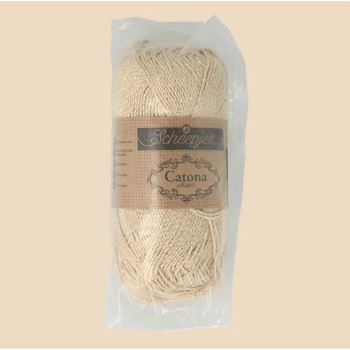 Scheepjes Catona Shine 404 English Tea - 50 g Cotton-Metallic Crochet Yarn - color: 404-G English Tea - Gold