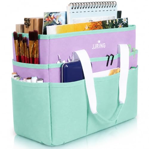 JJRING Craft Organizer Tote Bag Large Art Storage Caddy Green and Purple - color: Green&Purple, size: Large