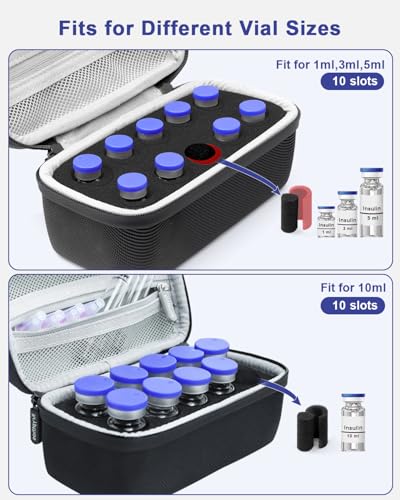 10 Slots Insulin Vial Protector Case for Diabetics Standard Insulin Vials - color: Black-10 Slots