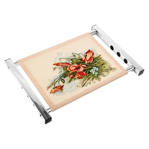 Cross Stitch Scroll Frame Stand, 11/9/7.3/5.5in Adjustable Stainless Steel Embroidery Frame with Masking Tape Needlepoint Holder for Hand Sewing Quilting