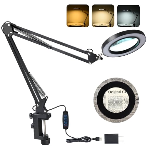 LED Magnifying Desk Lamp with Stand and Clamp for Repair, Crafts, Reading - size: 25Inch Clamp