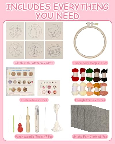 Punch Needle Kit for Beginners Adults Kids, 6 Pattern Embroidery DIY Kits
