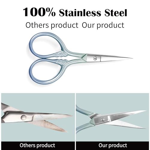 2 Pcs Eyebrow Scissors for Women, 3.5 Inch Stainless Steel - color: Blue