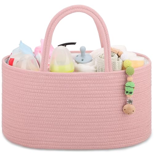 COMSE Baby Diaper Caddy Organizer for Girls, Cotton Rope, Dusty Pink - color: Dusty Pink, size: Regular