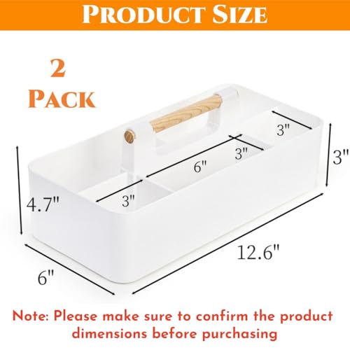 Acshio 2 Pack Plastic Portable Caddy with Handle, Stackable Art Office Supplies Storage Organizer with 5 Compartments, Multiuse Divided Craft Basket Bin Stationery Pen Holder for Home, Shower