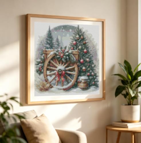 Fotasmua Christmas Snow Scene Stamped Cross Stitch Kit for Adult, Christmas Cross Stitch Kits, 11CT Needlepoint Counted Cross Stitch Embroidery Kit for Beginners Crafts for Home Wall Decor 14x14 Inch - color: SZXY009-US