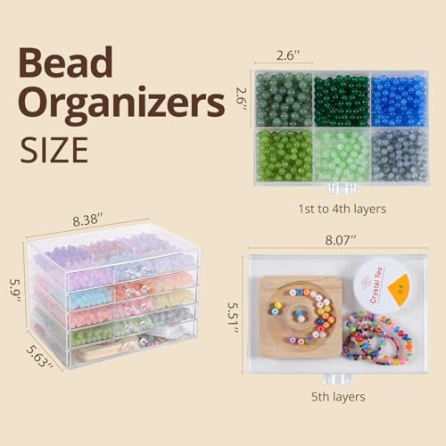 CLUQMEIK 5-Tier Large Bead Organizer Box, Acrylic Jewelry Storage Bead Containers with 5 Drawers, Suitable for Bracelet Making DIY Storing Beads Jewelry Rock Buttons.