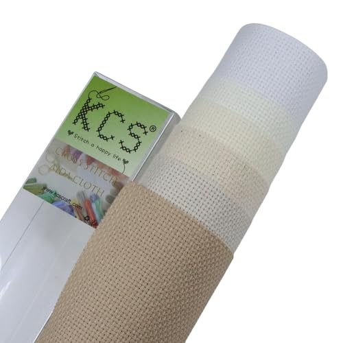 KCS 6 pc of 15" x 18" (38cmx45cm) Counted Cotton Aida Cloth Cross Stitch Fabric Rolled Box (16CT-G) - color: 16ct-g