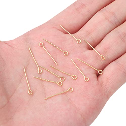 BEADIA 14K Gold Plated Open Eye Pins Non Tarnish 20mm 200pcs for Jewelry Making Findings - color: Open Eye Pins 14k Gold, size: 20x0.7mm