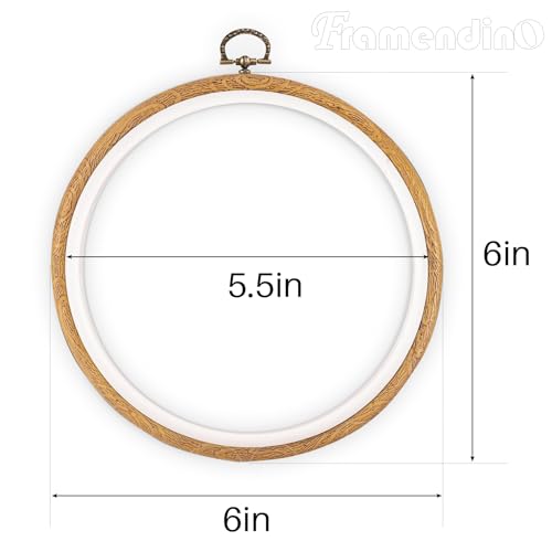 Framendino, 15 Pack Round Embroidery Hoops 6 Inch Imitated Wood Display Frame Circle Cross Stitch Hoop Ring for Hanging Ornaments - color: 6", size: 15 Pack