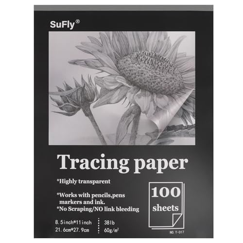 SuFly Tracing Paper Pad 8.5"x 11", Transparent Vellum Paper_100 Sheets_38Lb - color: Clear, size: 8.5 in. x 11 in. (1 Pack)
