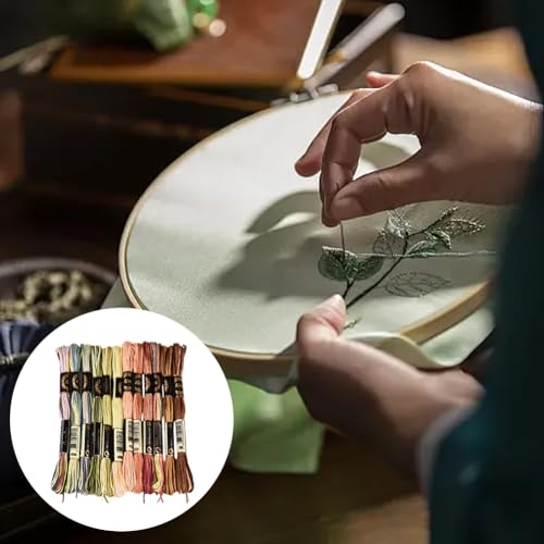 12 Skeins 105 Yards Cross Stitch Floss Colorful Embroidery Thread 6 Ply Variegated Polyester Friendship Bracelet String Bulk for Sewing Making Needlecraft Knitting Clothes Stitching Decor - color: Autumn Color