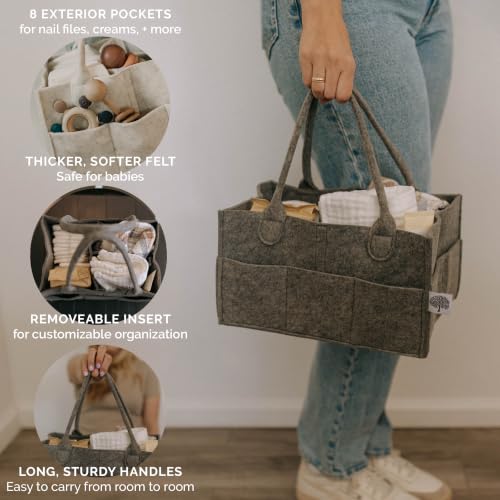 Parker Baby Co. Felt Diaper Caddy Organizer - Large, Charcoal - color: Charcoal (Heathered Charcoal), size: Large