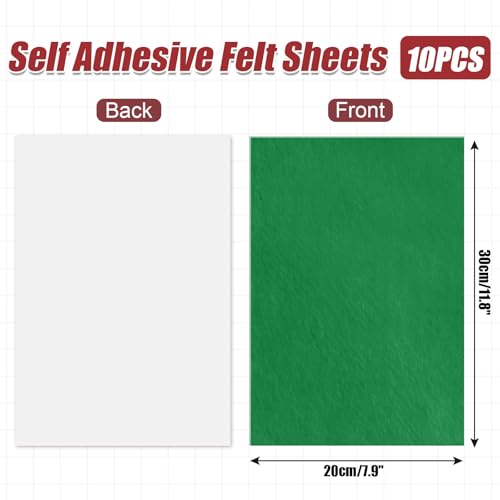 Bonsicoky Green Self Adhesive Felt Sheets, 10 Pack, A4 Size (8" x 12") - color: Green