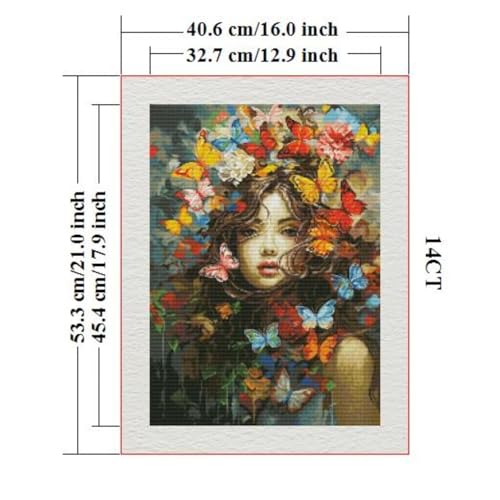 ITSTITCH Stamped Cross Stitch Kits - Full Range of Embroidery Patterns for Beginners or Adults,14 CT 2 Strands DIY Counted Needlepoint Arts Craft-Butterfly Beauty 16×20.8 inch - color: Butterfly Beauty