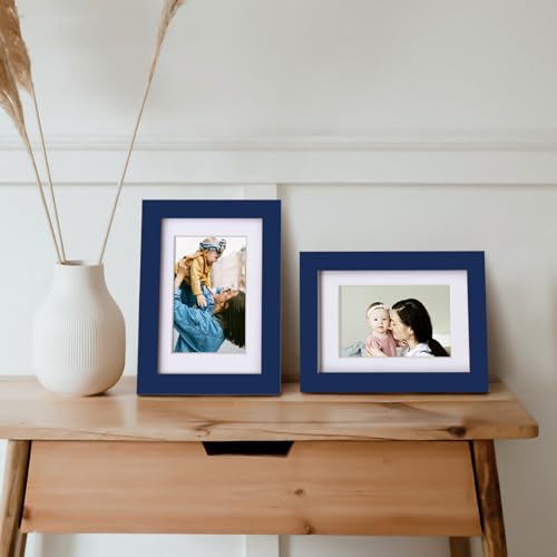 Egofine 4x6 Picture Frame Made of Solid Wood, Covered by Plexiglass Display Pictures 3x4.5 and 3.5x5 with Mat or 4x6 Without Mat for Table Top Display and Wall Mounting Photo Frame, Navy Blue - color: Navy Blue, size: 4x6