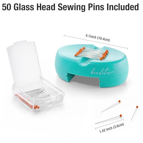 Beaditive Magnetic Pin Cushion with Drawer - Strong Magnet Pin Holder Cushion for Sewing - 50 Glass Head Quilting Pins Included - Chic Pincushion Caddy for Sewing Pins, Paper Clips, Screws – Turquoise - color: Turquoise