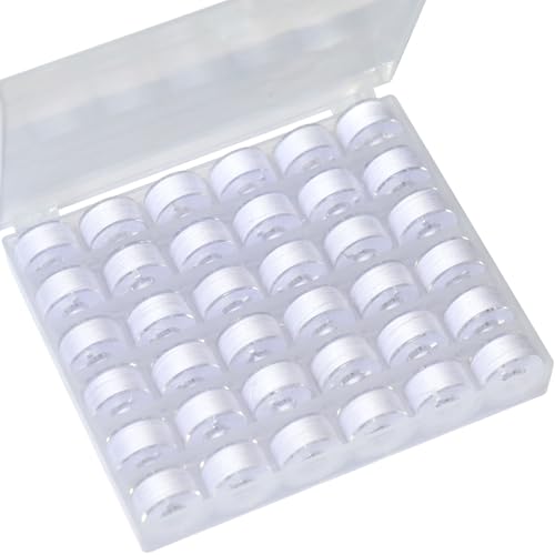 36Pcs Bobbins and Sewing Threads with Plastic Bobbin Case for Multiple Sewing Machine, Pre-Wound Bobbins Set (White) - color: white