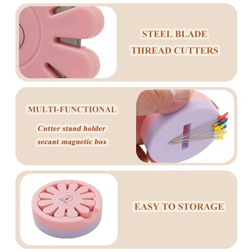Thread Cutter Tool for Sewing, Flower Thread Cutting with Stand Quilting Supplies for Sewing Tools Magnetic Pins Holder Chain Piecing Blade Not Removable (Pink Case) - color: Pink Case