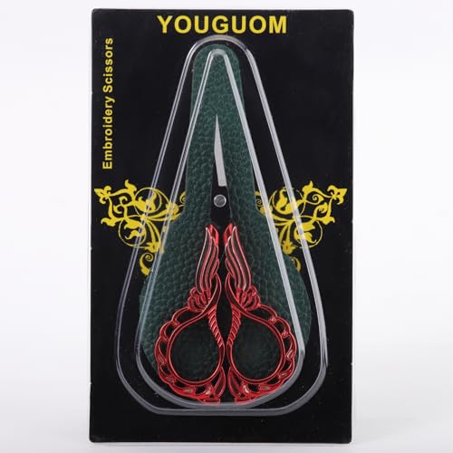 YOUGUOM Small Sewing Scissors, Sharp Detail Shears with Cover - color: Golden Red