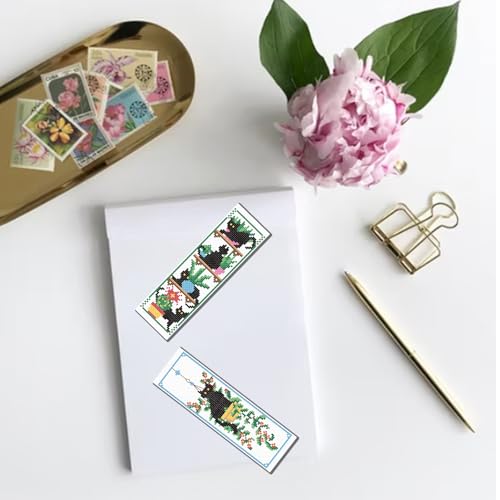 FREEBLOSS 6 Set Cross Stitch Bookmark Kits Cat and Potted Plants Stamped Cross Stitch Kit for Beginners, Printed Embroidery Bookmarks Kit with Instructions for Adults, 8''x2.4'' - style: Cats&Potted&Plants