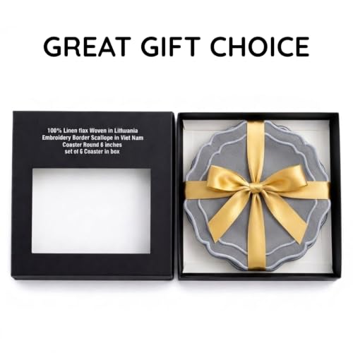 Linen Coasters for Drinks, Set of 6, 6 inch, Grey - color: 1245 - Grey, size: 6 inches