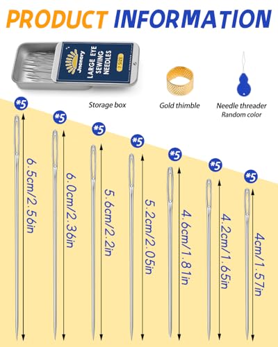 JNENERY Large Eye Sewing Needles 7Sizes Stainless Steel Needles Hand Sewing - size: 7 Size-35pcs