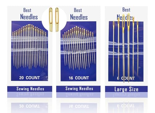 Premium 42 Pack Large Eye Sewing Needles for Hand Sewing,Repair,Steel Sharp Quilt Stitching Embroidery Needle,Large Size Thick Sewing Needles for Denim,Bookbinding,Knit Crochet Weave,Crafting - color: 42 Pack