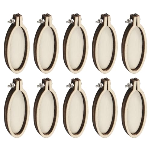 HARFINGTON 10Pcs Mini Embroidery Hoop 2" x 0.87" Tiny Oval Vertical Cross Stitch Hoops Small Wood Ring Circle for DIY Pendant Keychain Display Frame