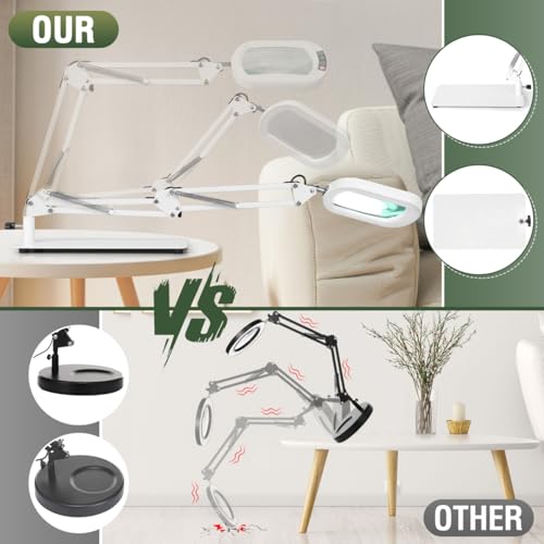 Veemagni 12X Rectangle Magnifying Glass with Light and Stand, 5 Color Modes Stepless Dimmable, 2-in-1 LED Lighted Desk Lamp & Clamp, Hands Free Magnifier for Reading Crafts Painting Close Work - White - color: White