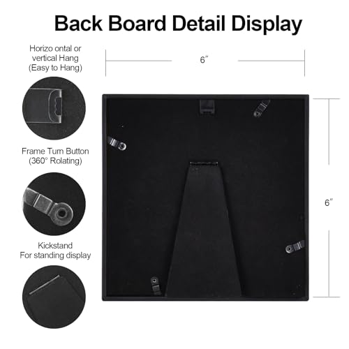 BKABOT 6x6 Black Metal Photo Frame HD Glass 1 Pack 5x5 Mat Tabletop Wall - color: Black, size: 6x6-1P