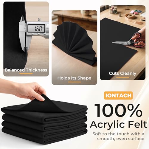 IONTACH 9" X 36" Soft Felt Sheets 1.6mm Thick (4 Packs, Black) - color: Black