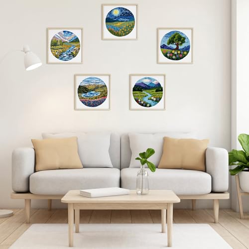 ERKOON 5 Sets Embroidery Kit for Beginners Adult Landscapes Cross Stitch - color: Landscapes