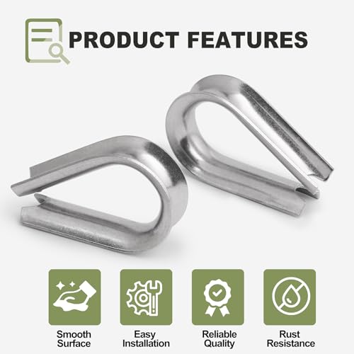 M8 Wire Rope Thimble, 304 Stainless Steel Thimble for 9/32-5/16 Inch Diameter Wire Rope, 4 Pieces - size: M8