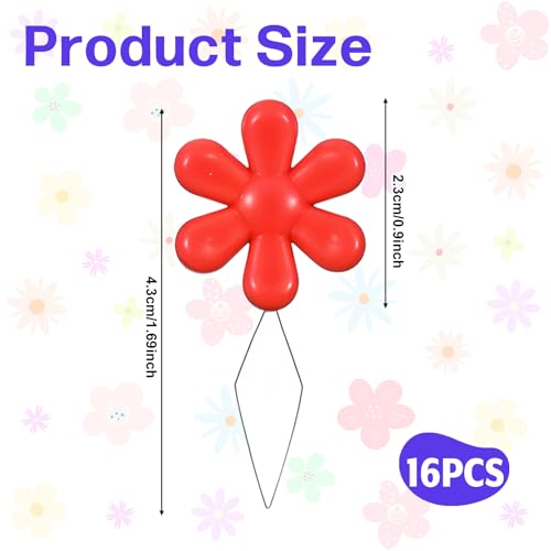16PCS Multicolor Needle Threaders, Flower Shape Colorful Needle Threader Kit Assorted Colors Plastic Flower Head Wire Loop for Hand Stitching, Quilting, DIY Art