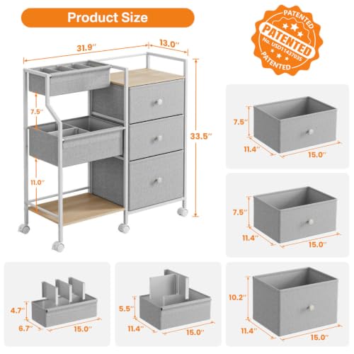 Modanais Baby Diaper Caddy Organizer Rolling Cart with Drawers, Light Gray - color: Light Gray
