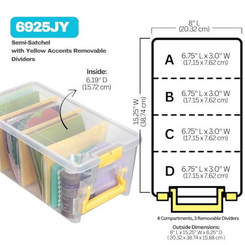ArtBin Semi Satchel Craft Organizer with 3 Dividers, Yellow Accents - color: Yellow, size: Pack of 1