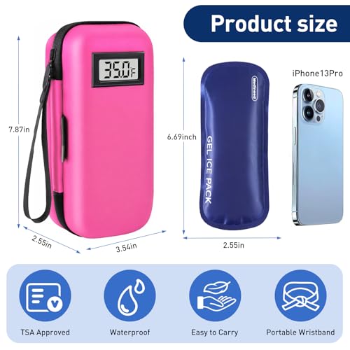 Medineed Temperature Display Insulin Travel Case, 2PCS Ice Packs, Pink - color: Pink