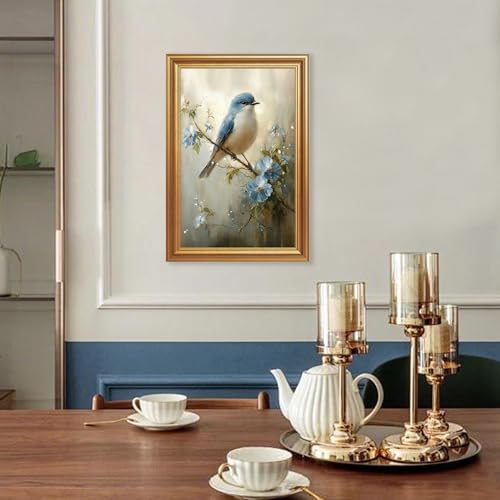 Wojuin Framed Vintage Blue Bird Floral on Branch Canvas Wall Art 16x24 inch - color: Bird, size: 24"L x 16"W