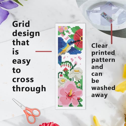 INFUNLY 6pcs Hummingbirds Cross Stitch Bookmark Kit for Adults Beginners Flowers DIY Cross Stitch Kits Pre-Printed Plants Stamped Embroidery Bookmark Kit with Instruction for Book Lovers Readers - style: Hummingbirds